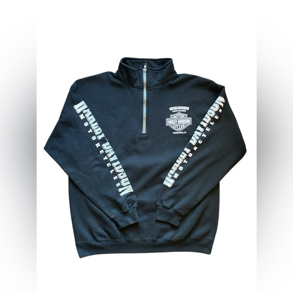 Harley Davidson Sweatshirt Mens Black L Motorcycle 1/4 Zip Skull Eagle Wisconsin - Picture 6 of 14